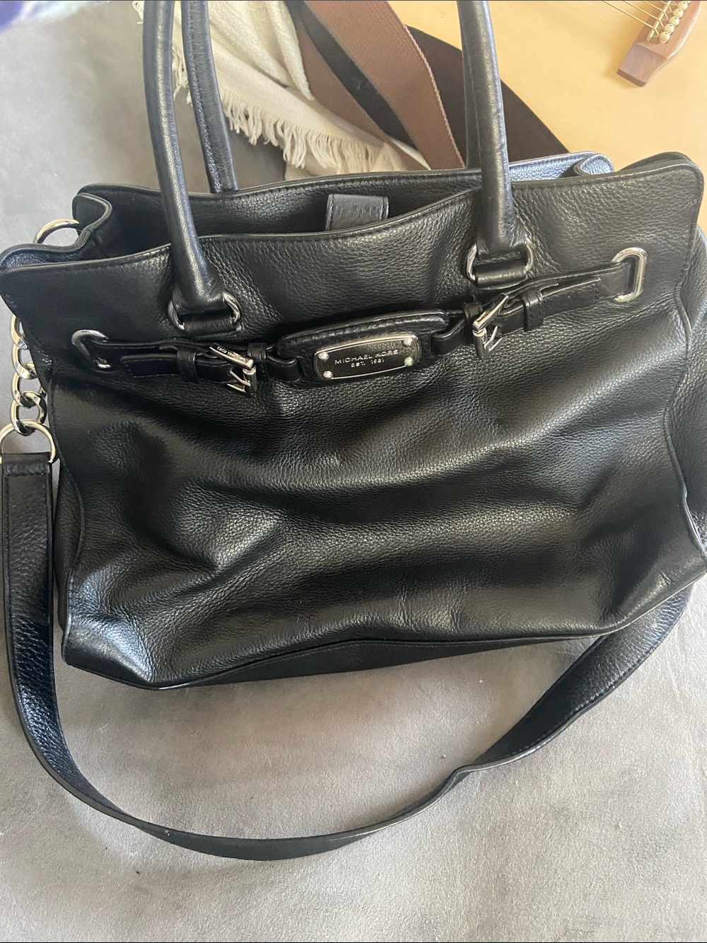 Michael Kors Black Pebbled Leather Satchel with Chain-Strap Accents - Picture 3 of 4